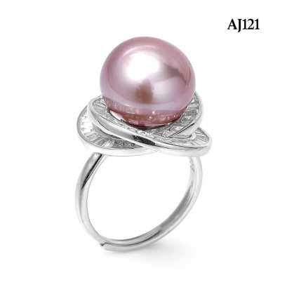 Approx. 12.0 mm, Edison Pearl, Solitaire Pearl Crossed Halo CZ Paved Ring