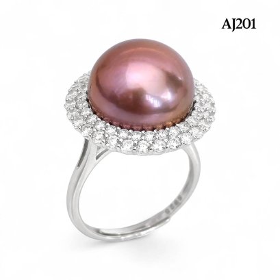 Approx. 13.0 mm, Edison Pearl, Solitaire Pearl Holo CZ Ring