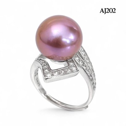 Approx. 12.0 mm, Edison Pearl, Solitaire Pearl Arrow CZ Paved Ring