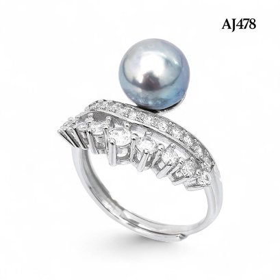 Approx. 8.0 mm, Akoya Blue Rose Pearl, Solitaire Pearl CZ Paved Ring