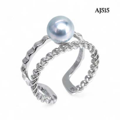7.4 mm, Akoya Pearl, Solitaire Pearl Parallel Shoulder Open Ring