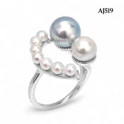 Approx. 3.5 mm and 6.0 mm and 8.0 mm, Akoya Pearl, Smiley Open Ring
