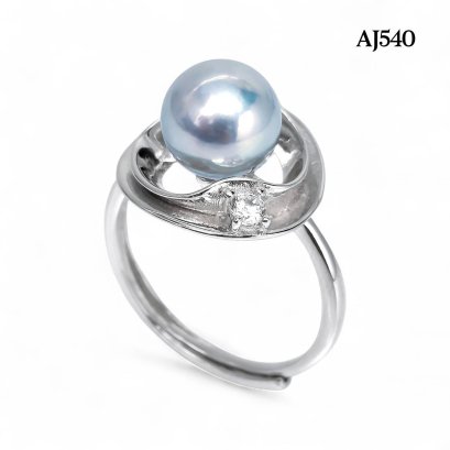 Approx. 7.0 mm, Akoya Blue Rose Pearl, Solitaire Pearl Stream CZ Ring