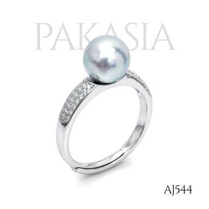 Approx. 8.0 mm, Akoya Blue Rose Pearl, Solitaire Pearl Shoulder CZ Paved Ring