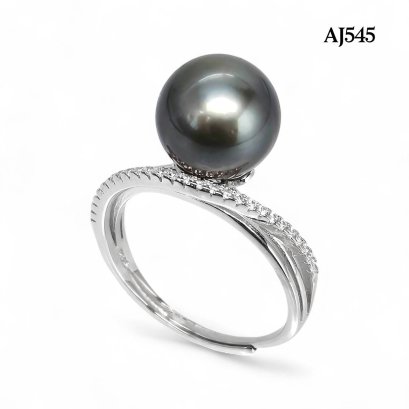 Approx. 10.0 mm, Tahitian Pearl, Solitaire Pearl Crossed Stripe Ring