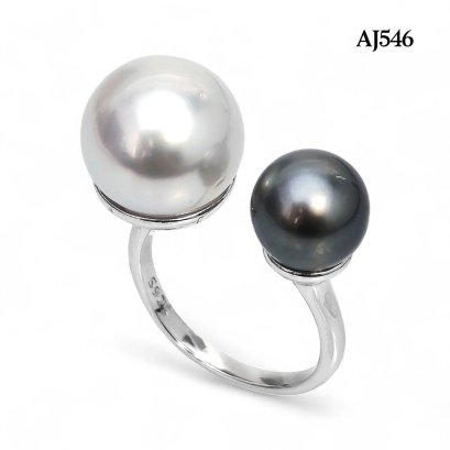 Approx. 7.0 - 13.0 mm, White South Sea and Tahitian Pearl, Duo Pearl Open Ring