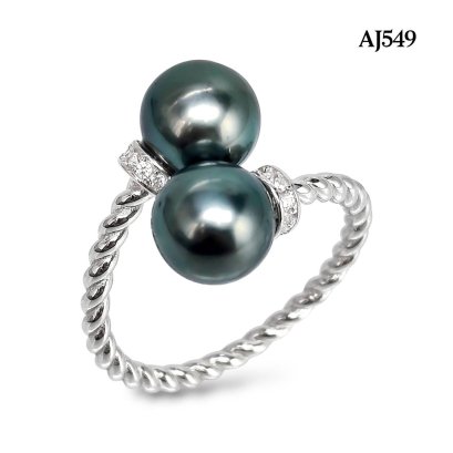 Approx. 7.0 mm, Tahitian Pearl, Duo Pearl Spiral Setting Open Ring
