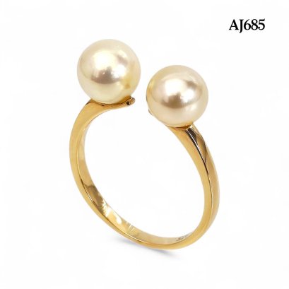7.1 mm and 7.5 mm, Moonlight Lot, Akoya Pearl, Twin Pearl Head Open Ring