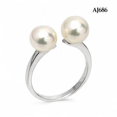 8.0 mm and 7.6 mm, Moonlight Lot, Akoya Pearl, Twin Pearl Head Open Ring