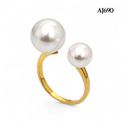 8.7 mm and 12.1 mm, Akoya and White South Sea Pearl, Double Pearl Open Ring