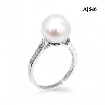 Approx. 10.0 mm up, Edison Pearl, Solitaire Pearl Shoulder CZ Paved Ring