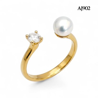 Approx. 5.8 - 5.9 mm, AK Pearl, Solitaire Pearl & Moissanite Open Ring