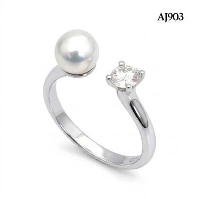 Approx. 5.9 mm, AK Pearl, Solitaire Pearl & Moissanite Open Ring