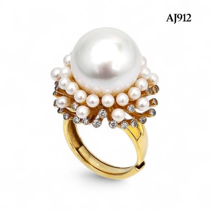 (PSL) Approx. 2.5 mm and 14.8 mm, Akoya Pearl and Aurora Phoenix, White South Sea Pearl, Bloom Phoenix Ring