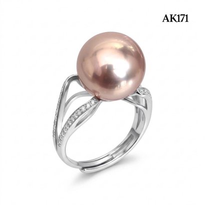 12.8 mm, Edison Pearl, Miki CZ Solitaire Pearl Ring
