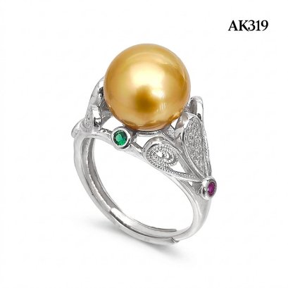 Approx. 11.0 mm, Gold South Sea Pearl, Crown Pearl Ring
