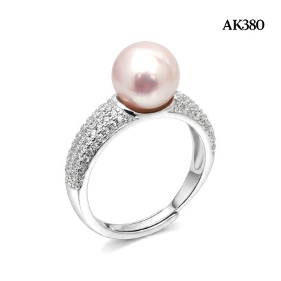 Approx. 8.0 mm, Hanamomo, Akoya Pearl, Solitaire Pearl Ring Shoulder CZ Paved