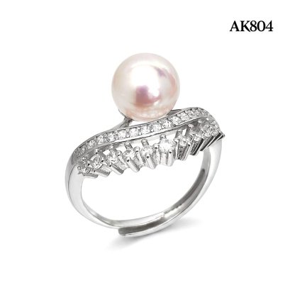 8.4 mm, Hanamomo, Akoya Pearl, Crown CZ Pearl Ring