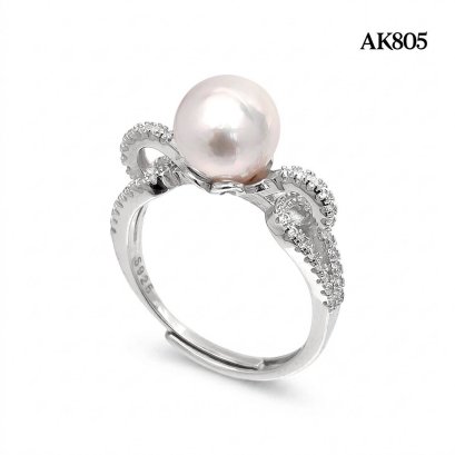 Approx. 8.0 mm, Hanamomo, Akoya Pearl, Bow CZ Pearl Ring