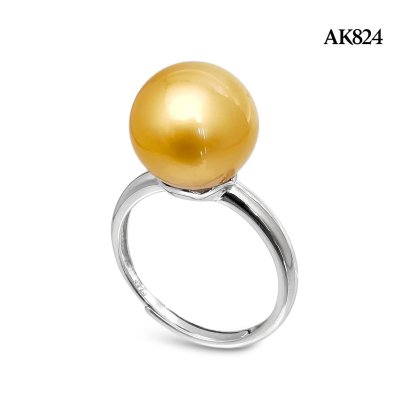 Approx. 12.0 mm, Gold South Sea Pearl, Solitaire Pearl Ring
