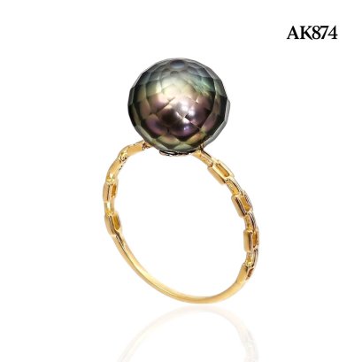 10.7 mm, Hanashinju, Tahitian Pearl, Solitaire Pearl Chain Link Shoulder Ring