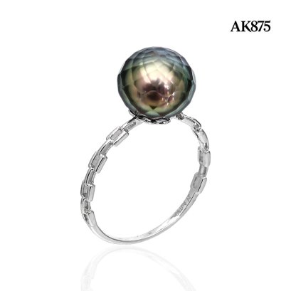 9.6 mm, Hanashinju, Tahitian Pearl, Solitaire Pearl Chain Link Shoulder Ring