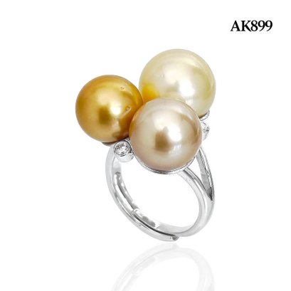 Approx. 10.0 -12.0 mm, Gold South Sea Pearl, Triple Pearl Cluster Ring