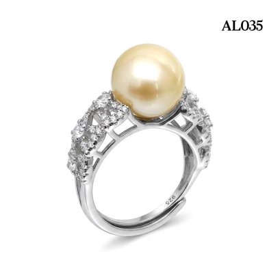 Approx. 11.0 mm, Gold South Sea Pearl, Solitaire Pearl Shoulder Bow CZ Ring