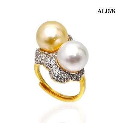 Approx. 9.0 - 10.0 mm, Gold South Sea Pearl, Duo Pearl Flower Ring