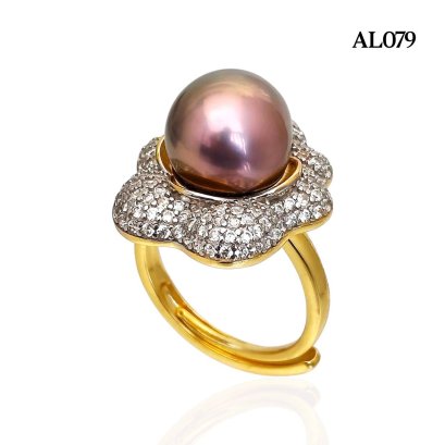 Approx. 11.0 mm, Freshwater Pearl, Flower Solitaire Pearl Ring
