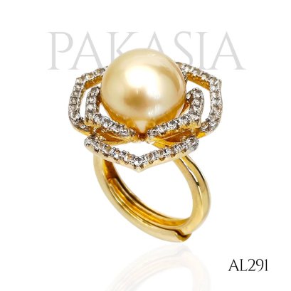 12.1 mm, Gold South Sea Pearl, Flower Pearl Ring