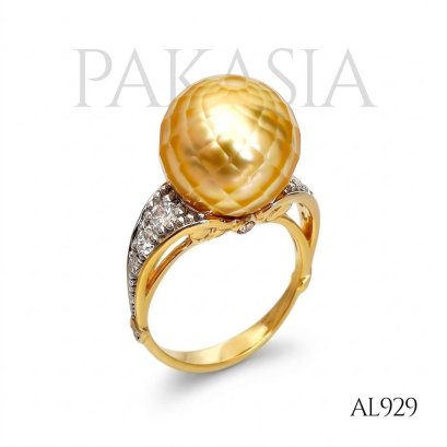 12.4 mm, Hanashinju, Gold South Sea Pearl, Diamond Pearl Ring