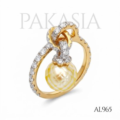 9.0 mm, Hanashinju, Gold South Sea Pearl, Dangle Pearl, Diamond Ring