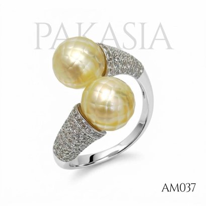Approx. 9.1 mm and 9.2 mm, Hanashinju, Gold South Sea Pearl, Duo Pearl Open Ring