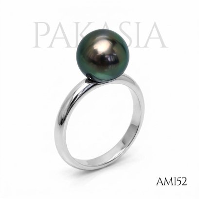(PSL) 10.5 mm, Aurora Peacock, Tahitian Pearl, Solitaire Pearl Ring