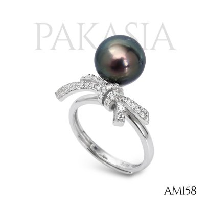 Approx. 9.0 mm, Tahitian Pearl, Bow CZ Pearl, Ring