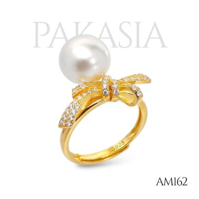 Approx. 9.0 mm up, White South Sea Pearl, Bow CZ Pearl, Ring