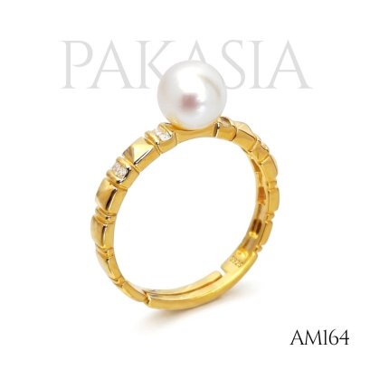 Approx. 6.0 mm, Moonlight, Akoya Pearl, Solitaire Pearl Shoulder CZ, Ring