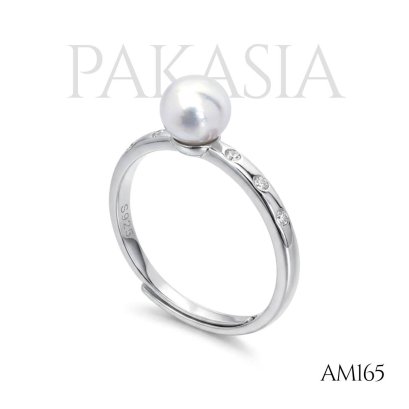 Approx. 6.0 mm, Hanamomo, Akoya Pearl, Solitaire Pearl Shoulder CZ, Ring