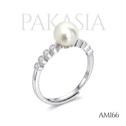Approx. 6.0 mm up, Moonlight, Akoya Pearl, Eight Stones CZ, Solitaire Pearl, Ring