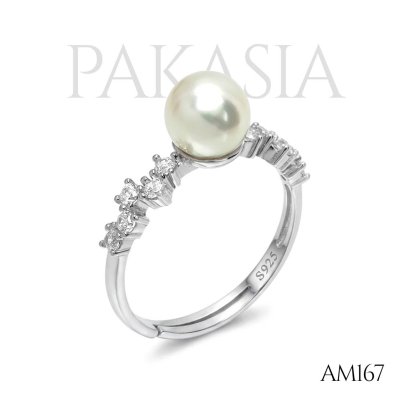 Approx. 6.0 mm up, Moonlight, Akoya Pearl, Solitaire Pearl Shoulder CZ, Ring