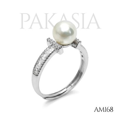 Approx. 6.0 mm, Moonlight, Akoya Pearl, Solitaire Pearl, T Shoulder CZ, Ring