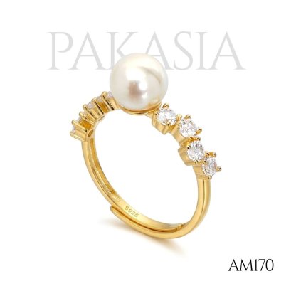 Approx. 7.0 mm, Moonlight, Akoya Pearl, Solitaire Pearl, Shouder CZ, Ring