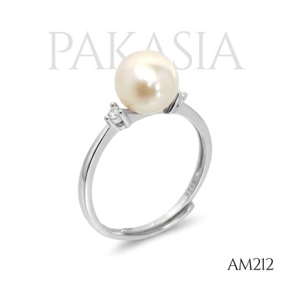 Approx. 7.0 mm, Moonlight, Akoya Pearl, Solitaire Pearl, Double Side Stone CZ, Ring