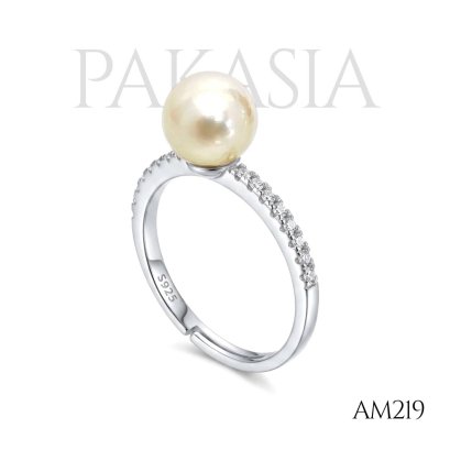 Approx. 7.0 mm, Moonlight, Akoya Pearl, Solitaire Pearl, Shoulder CZ, Ring