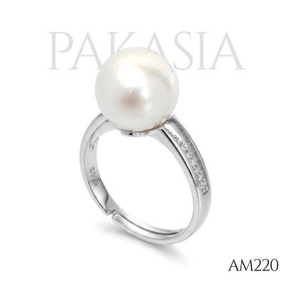 Approx. 10.0 mm up, White South Sea Pearl, Solitaire Pearl, Three Stripes CZ, Ring