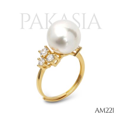 Approx. 11.0 mm, White South Sea Pearl, Solitaire Pearl, Shoulder CZ Stones, Ring