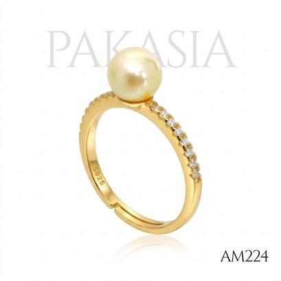 Approx. 6.0 mm, Moonlight, Akoya Pearl, Solitaire Pearl, Shoulder CZ Paved, Ring