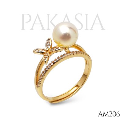 Approx. 7.0 mm, Moonlight, Akoya Pearl, Solitaire Pearl Flower Ring