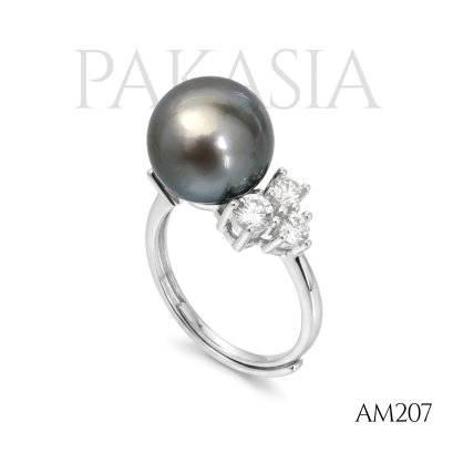 Approx. 10.0 mm, Tahitian Pearl, Solitaire Pearl, CZ Shoulder, Ring